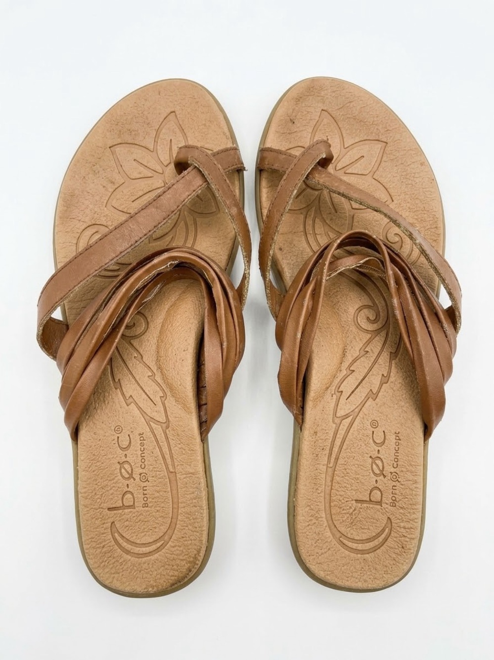 b.o.c. Brown Leather Braided Slide Sandals